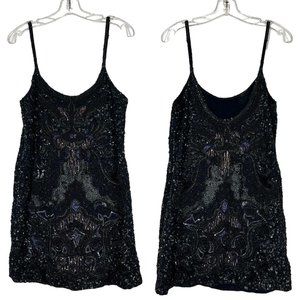AllSaints Beaded Black Mini Dress Hand Embellished